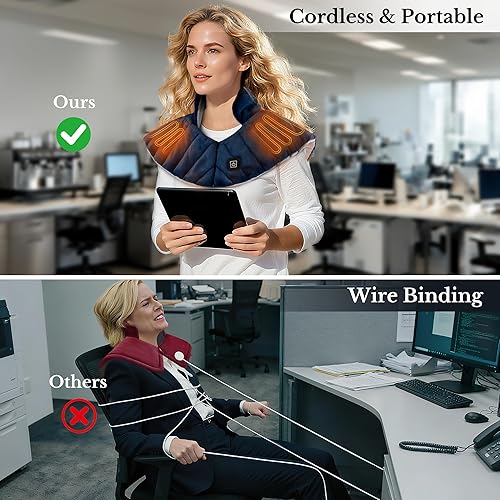 Miniatura 3 de Almohadilla térmica portátil inalámbrica para cuello, hombros y espalda, almohadilla térmica recargable con peso y 3 ajustes de calor, calentador de