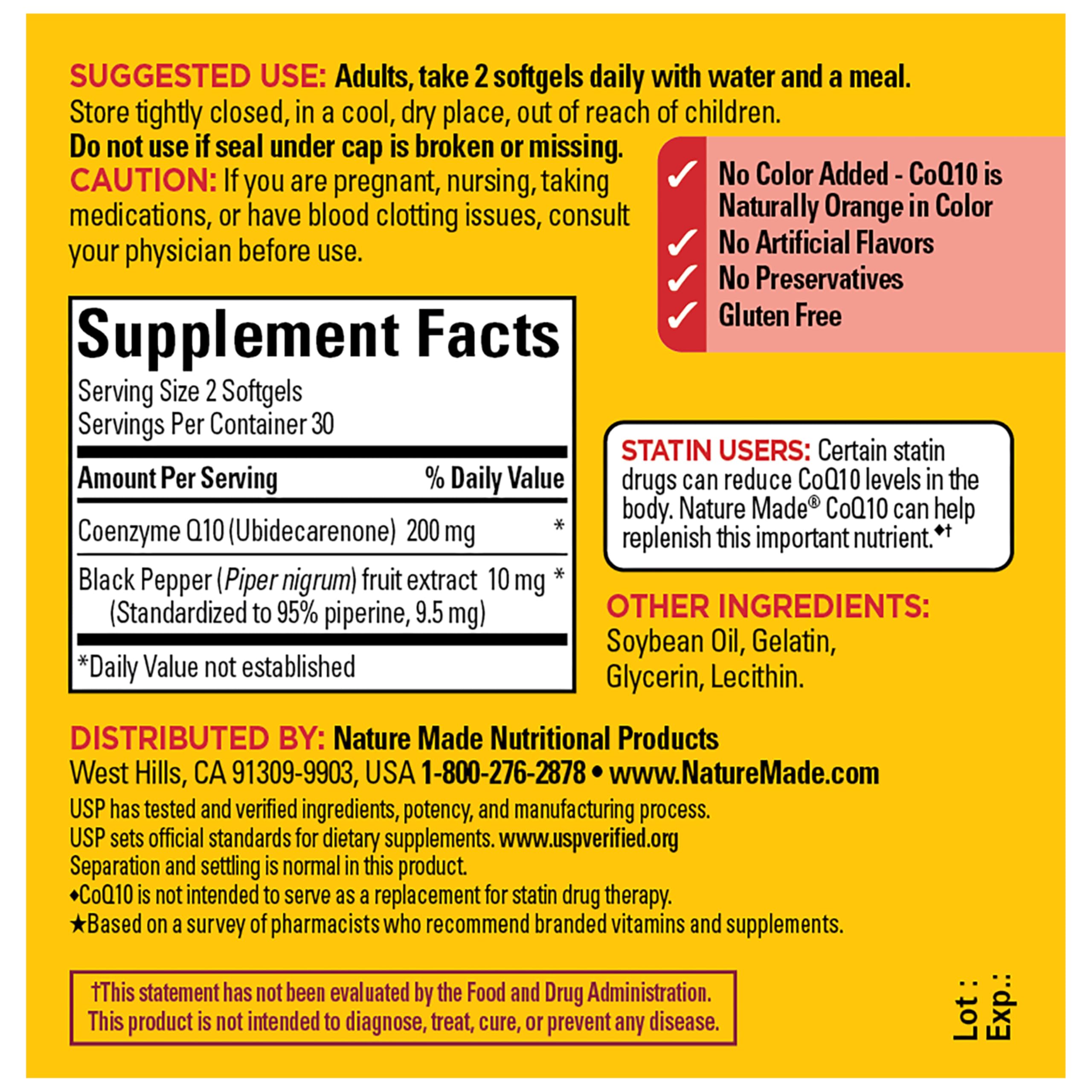 Nature Made CoQ10 200mg per Serving with Black Pepper Extract, 60 Softgels — Amazon image 7