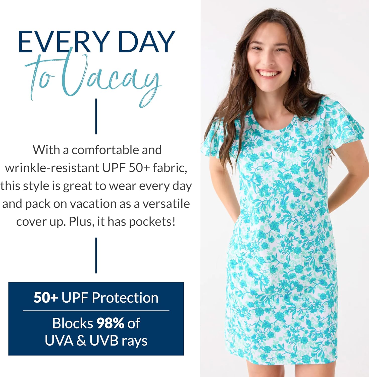 Cabana Life Ruffle Short Sleeve Dress - 50+ UPF Sun Protection Resort Wear, Casual Sun Dress