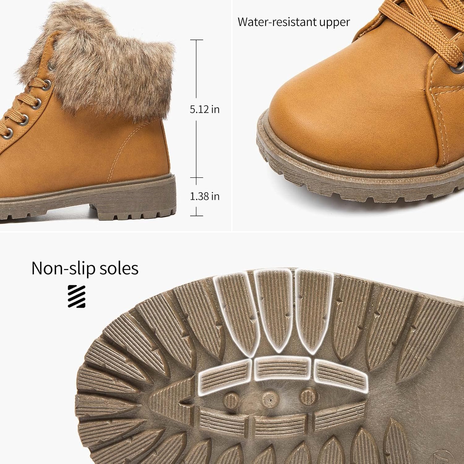 yegeyan Womens Snow Boots PU Winter Ankle Booties Fur Lined Anti-Slip Combat Boots - Image 5