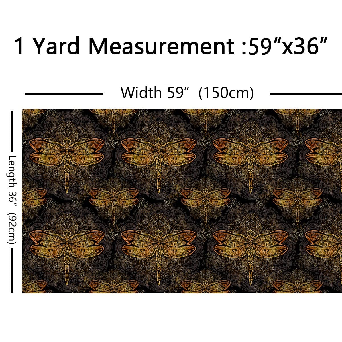 Dragonfly Upholstery Fabric,Ornamental Dragonfly Fabric by The Yard,Luxury Boho Mandala Fabric for Upholstery and DIY Projects,Outdoor Fabric,5 Yards,(L460*W150cm) Golden Black - Image 2