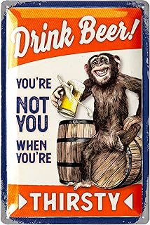LANOLU Vintage Beer Monkey Sign - Funny Metal Bar Sign - Embossed 12x8