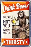 LANOLU Vintage Beer Monkey Sign - Funny Metal Bar Sign - Embossed 12x8