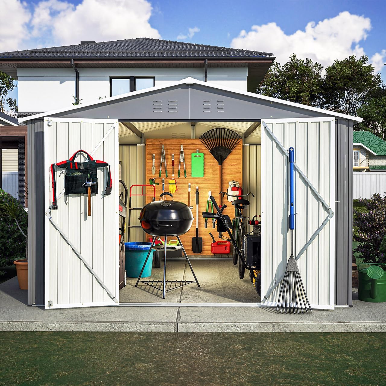 10x10 FT Storage Sheds & Outdoor Storage - Metal Shed with Lockable Door, Perfect for Garden Tools, Bike Accessories & Lawn Mower