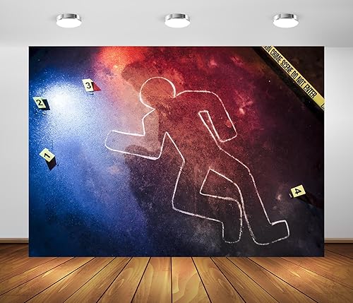 Miniatura 2 de Telón de fondo de fotografía de escena del crimen de tela de 10 x 8 pies, silueta corporal, sin entrar, cinta de fondo para Halloween, asesinato,