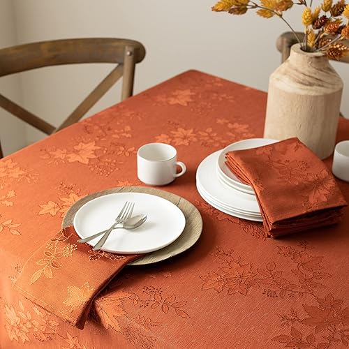 Miniatura 4 de Benson Mills juego de 4 servilletas de tela, servilletas de damasco con hojas de campo para otoño, cosecha y Acción de Gracias (óxido, 18 x