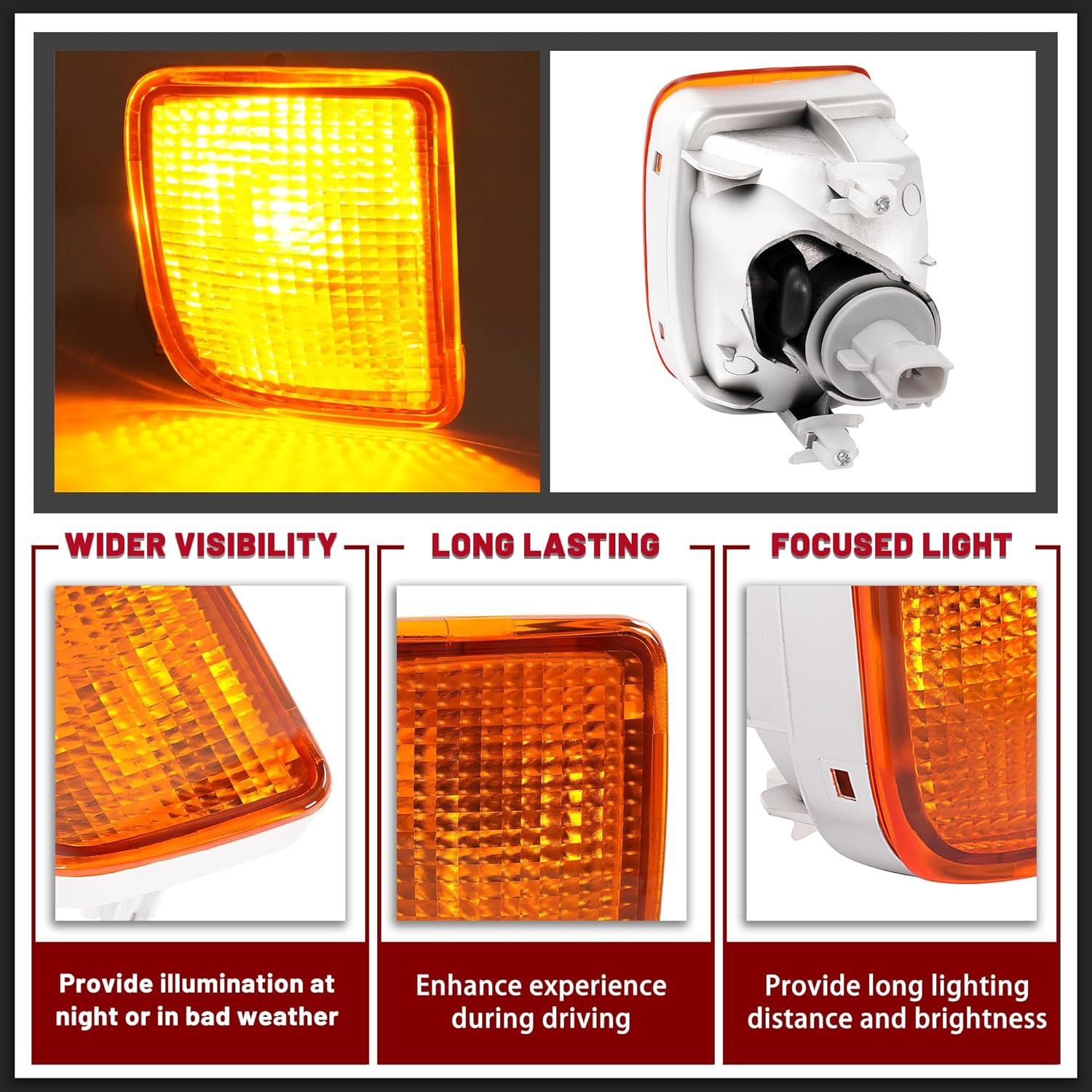 HECASA Pair Turn Signal Lights w/Bulb Compatible with 1998 1999 2000 Toyota Tacoma, Front Turn Signal Lamp Assembly Driver and Passenger Side Replacement for TO2530128 TO2531128, Amber Lens
