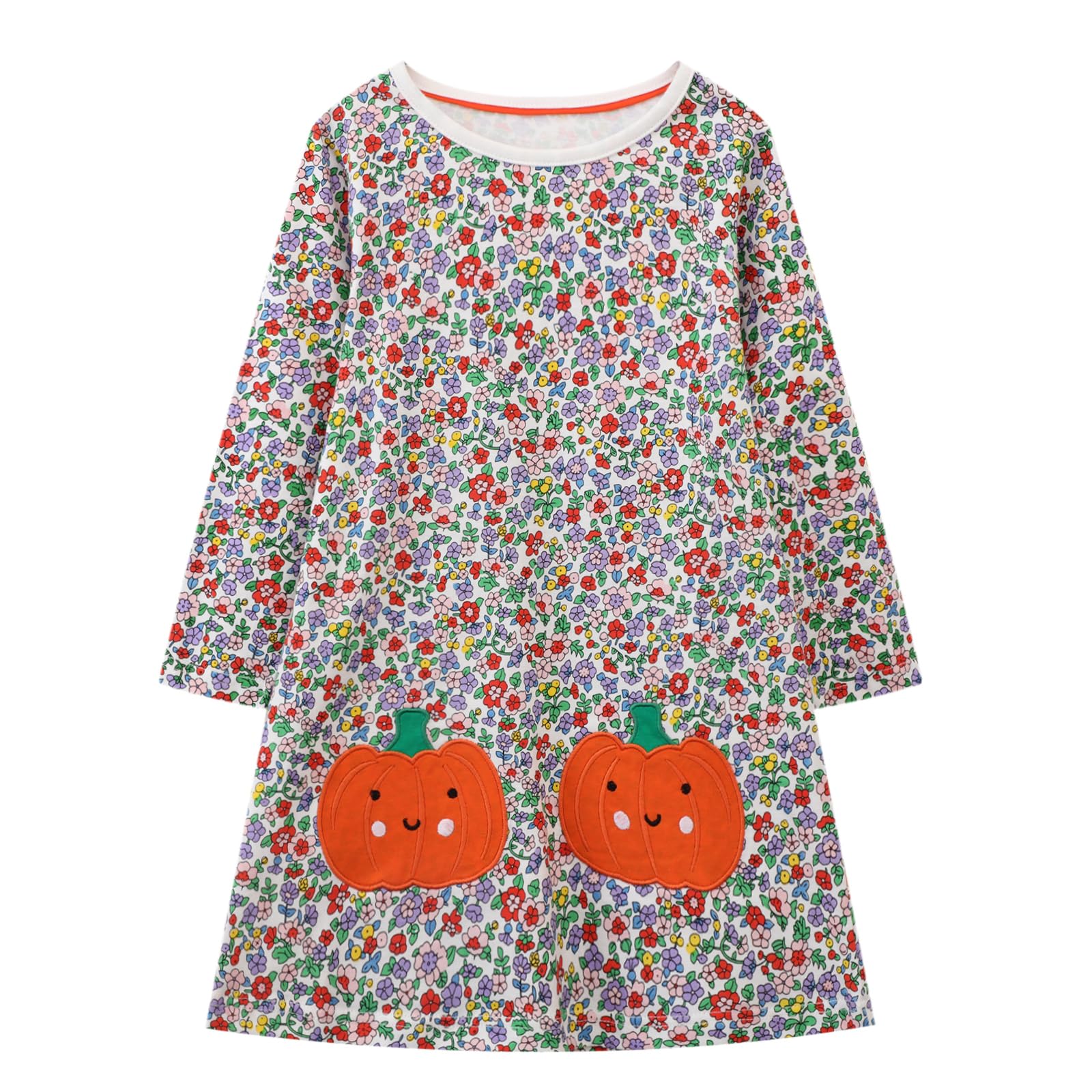 HILEELANGGirl Long Sleeve Dress Cotton Casual Applique Christams Tunic Shirt Clothes