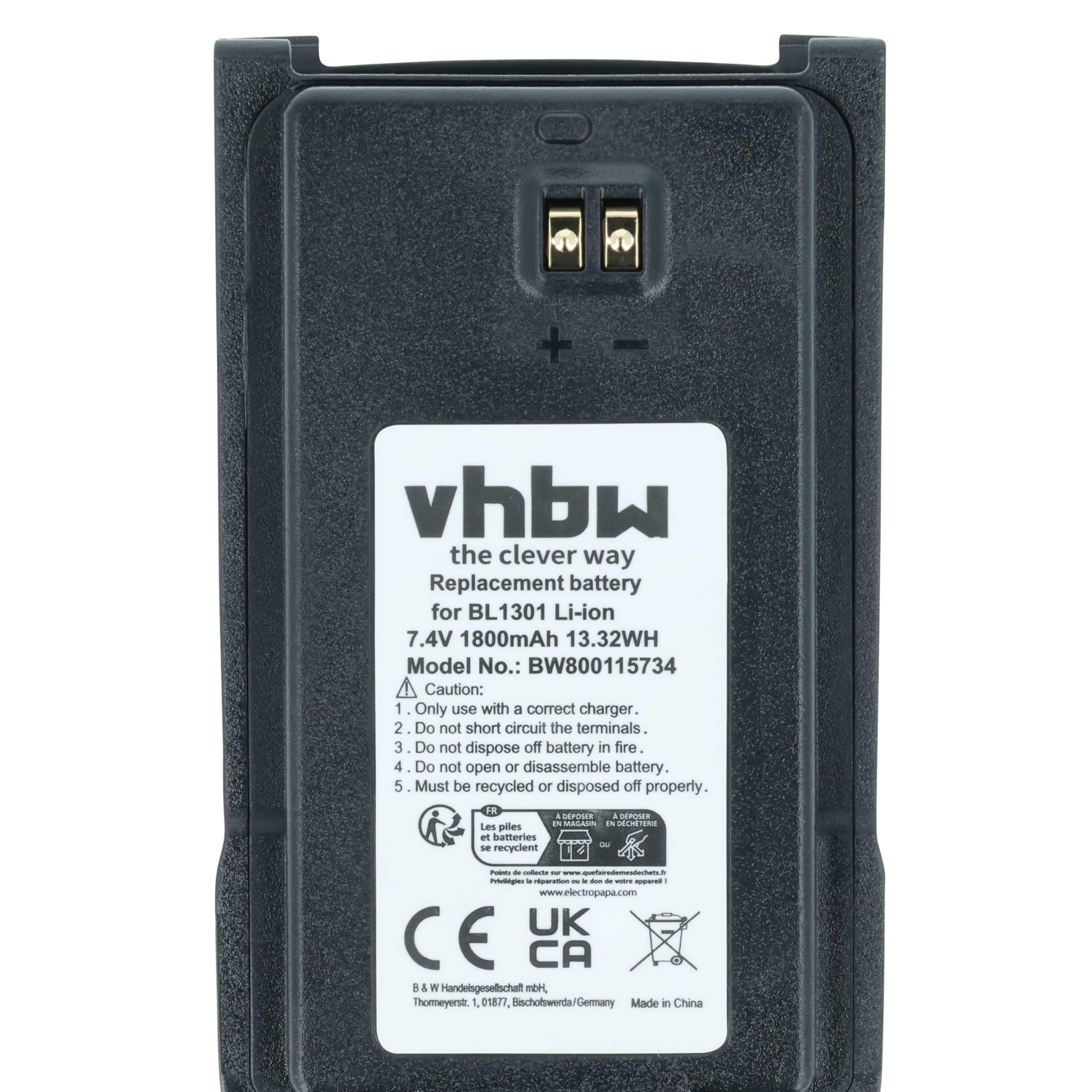 vhbw 2x zamiana baterii Hyt/Hytera BL2407, BL1301, BL1719 do radio (1800mAh, 7,4V, Li-Ion)