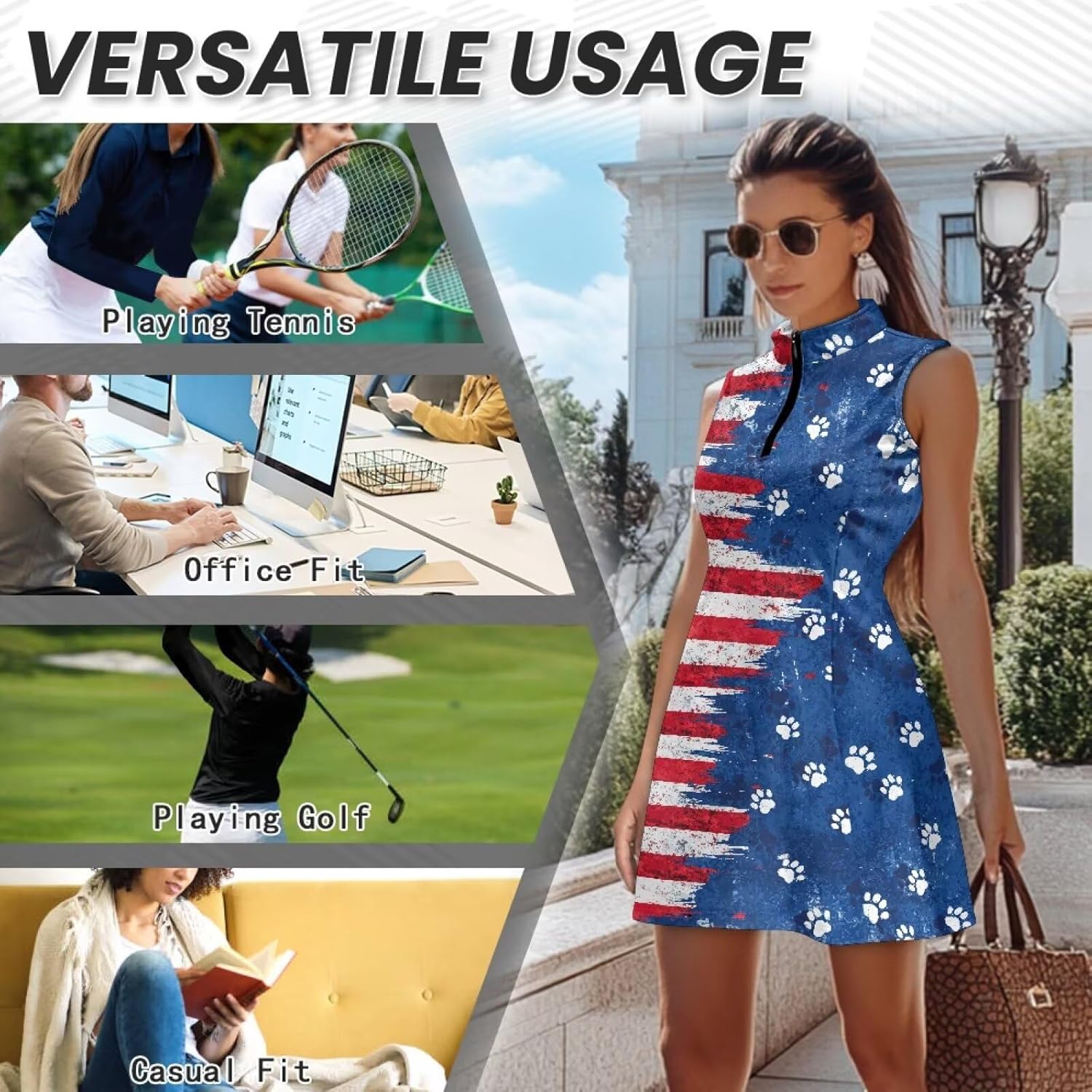 Tennis Dresses for Women Sport Sleeveless V-Neck Golf Dress with Shorts and Pocket Workout Athletic Sun Protection