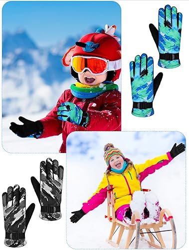 Miniatura 7 de SATINIOR 2 pares de guantes de nieve gruesos para niños, guantes de esquí para niños pequeños, guantes de invierno cálidos e impermeables para niños