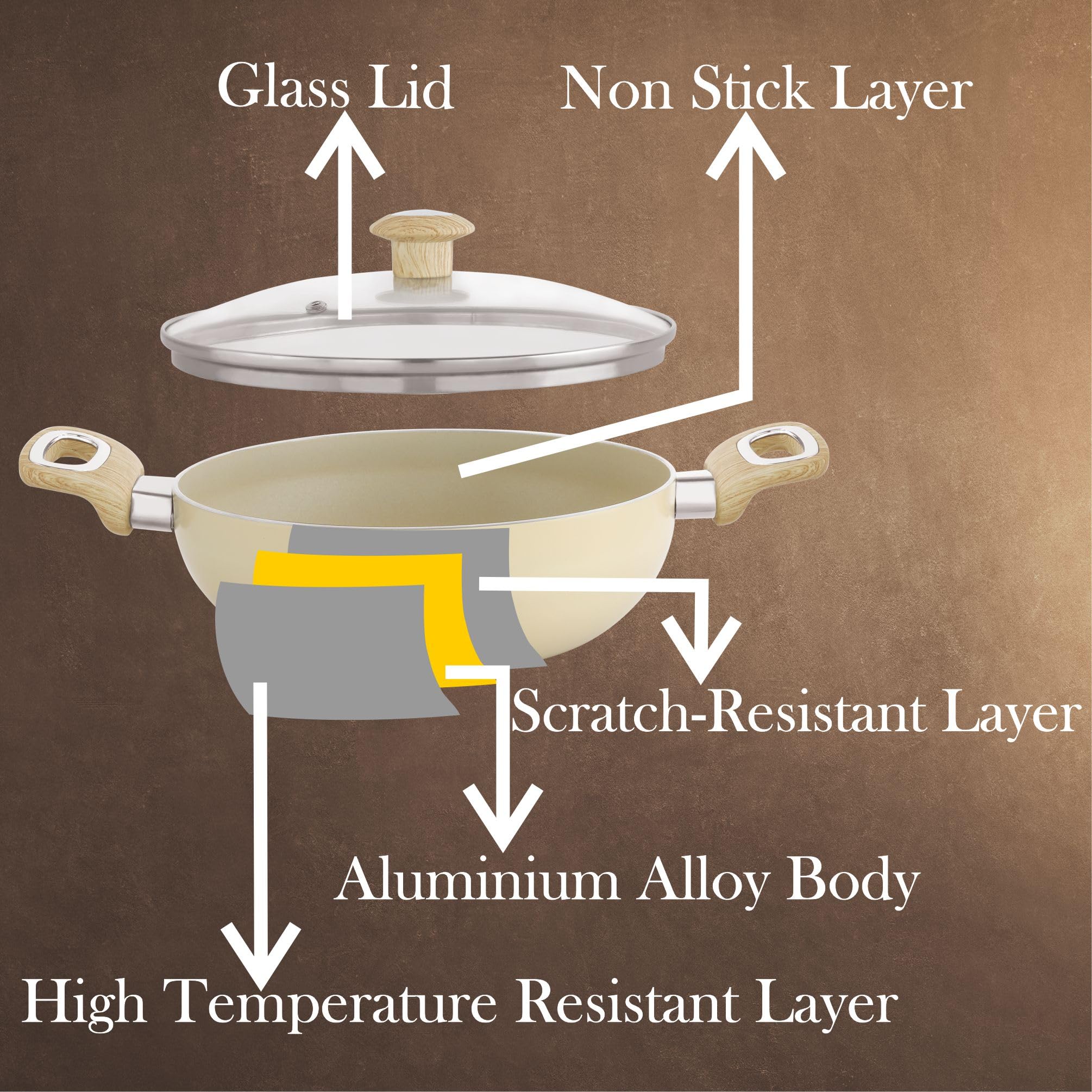 COOKWELL Non Stick Kadai 2.5L Stir-Fry Pan (German Microcrystal Technology) (Granite) 1