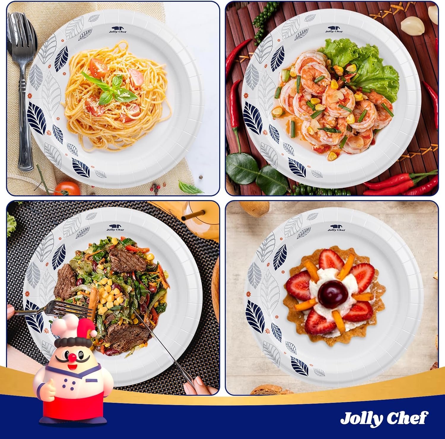 JOLLY CHEF 280 Count Paper Plates 8 inch Soak Proof, Cut Proof, Heavy Duty Leaf Printed Disposable Paper Plates for Everyday Use - Image 5