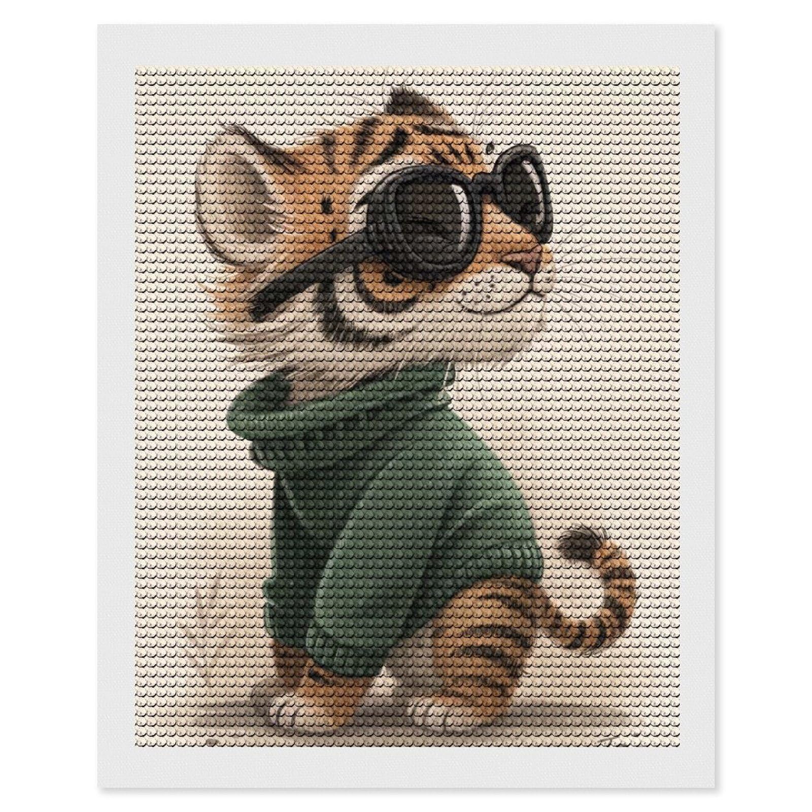 Junmoney Cool Tiger Cub with Sunglasses Diamond Art Kit 16"x20", Gift Idea, for Family Craft Time, Mindful Craft Activity, Boho Decor, Relaxing DIY Hobby