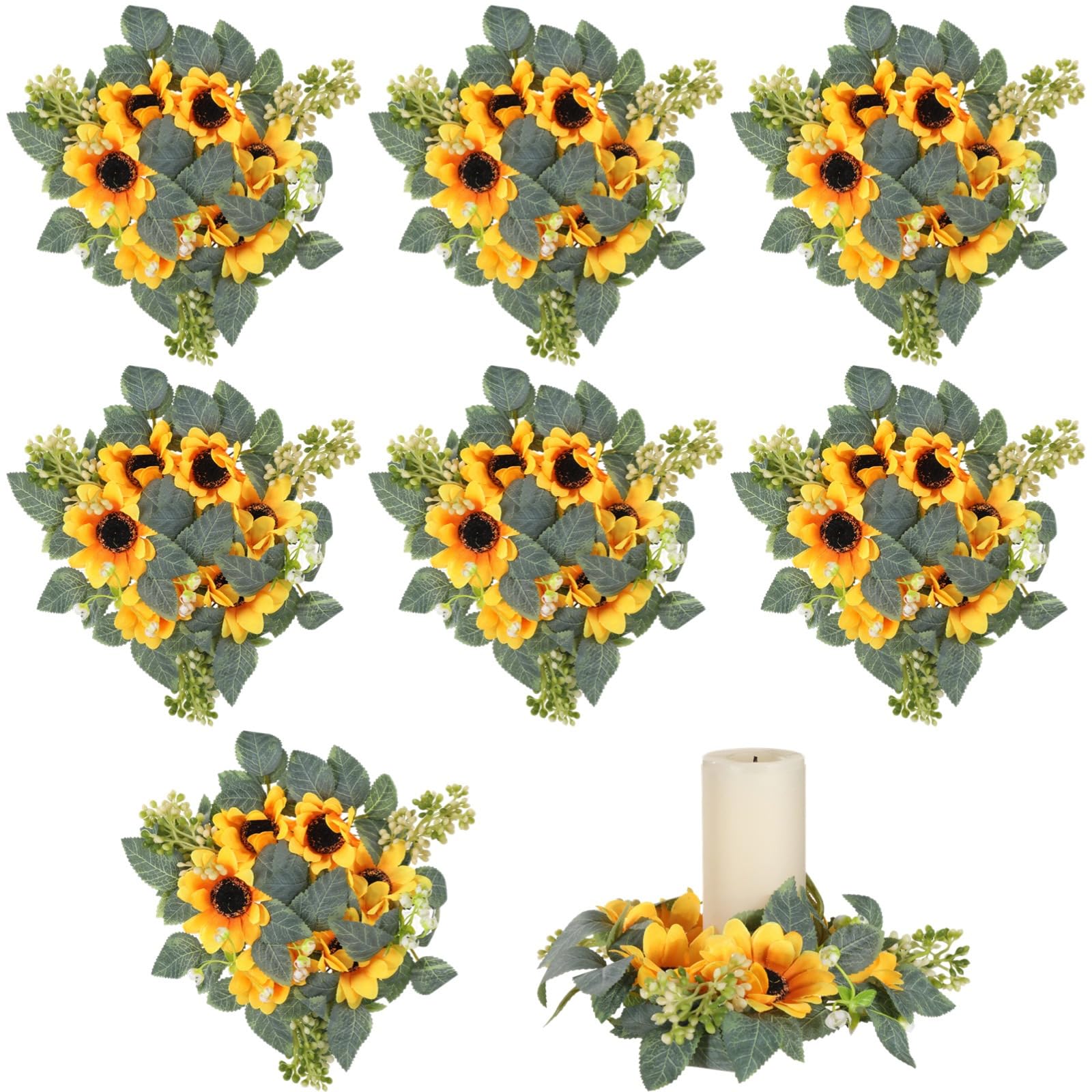 Couronnes de tournesol artificiel pour habiller bougie pilier de table