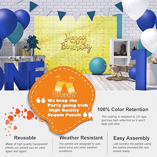 Miniatura 6 de Silver Shimmer Wall Backdrop for -24 Pcs Square Sequin Wall Panels Shimmer Backdrop,Wall Decor for Valentine's Day Decorations Birthday Wedding &