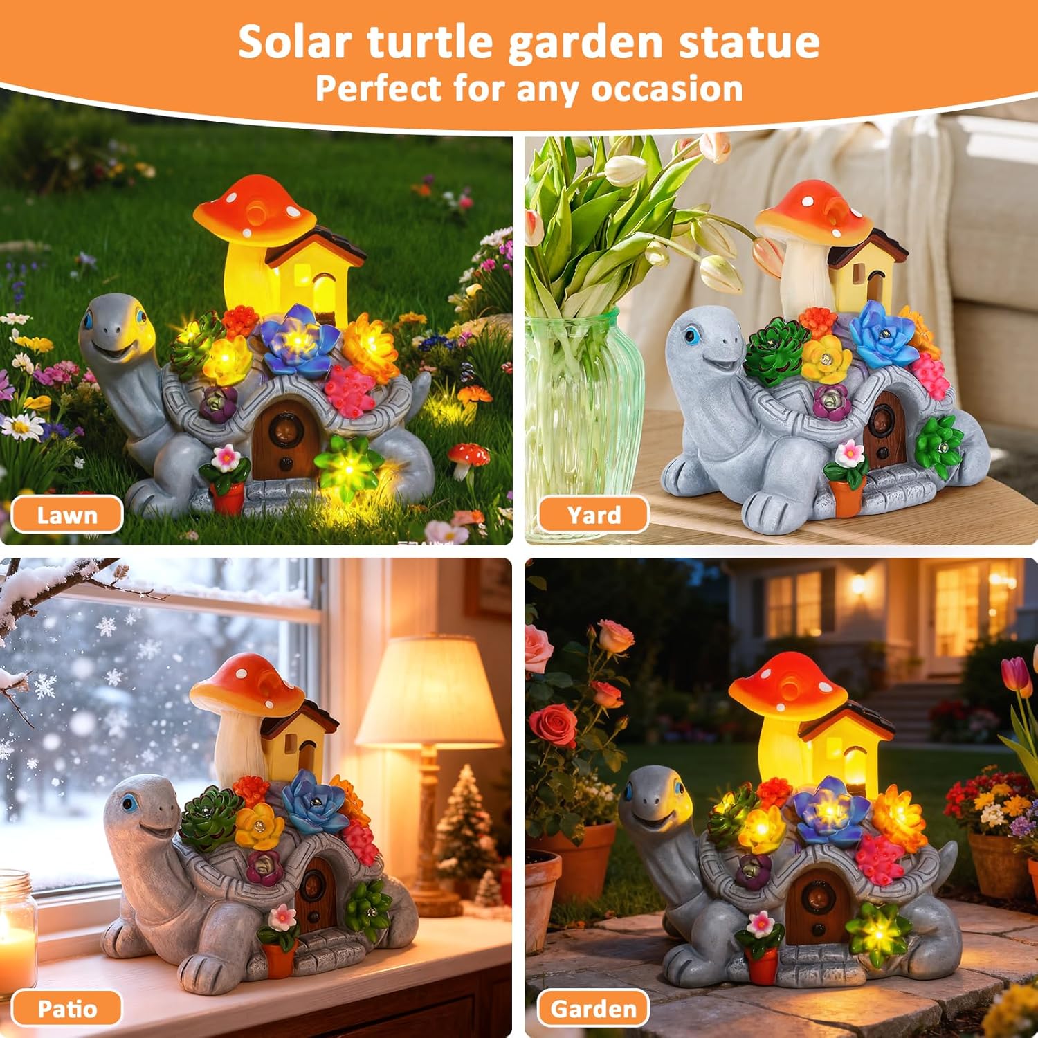 Solar Garden Turtle Statue Outdoor with 8 LED Lights, Shatter-Resistant Resin Tortoise Ornament for Yard Patio Lawn Balcony, Birthday Mother' s Day Gifts for Women Mom Grandma