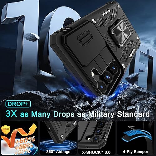 Miniatura 4 de DEERLAMN Funda para Samsung Galaxy S23 con cubierta deslizante para cámara + protector de pantalla (2 unidades), soporte de anillo giratorio grado