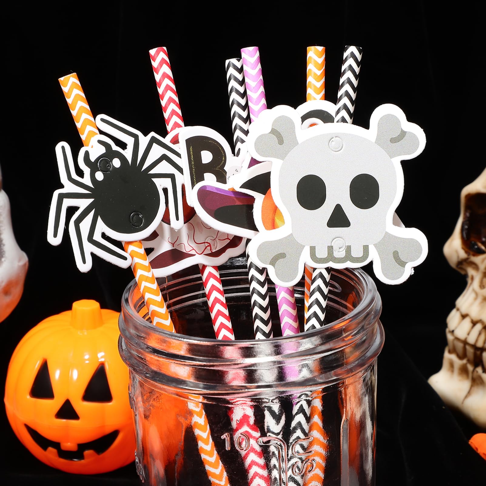 Mikikit 6confezioni Cannucce di Carta di Halloween Stampa Colorata Righe Decorazioni per Feste e Uso Familiare Realizzate in Materiale di Carta Sicuro