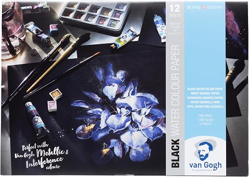 Van Gogh Watercolor Paper Pad, 140lb., Black Paper, 12 Sheets, 8.3" x 11.7" / A4