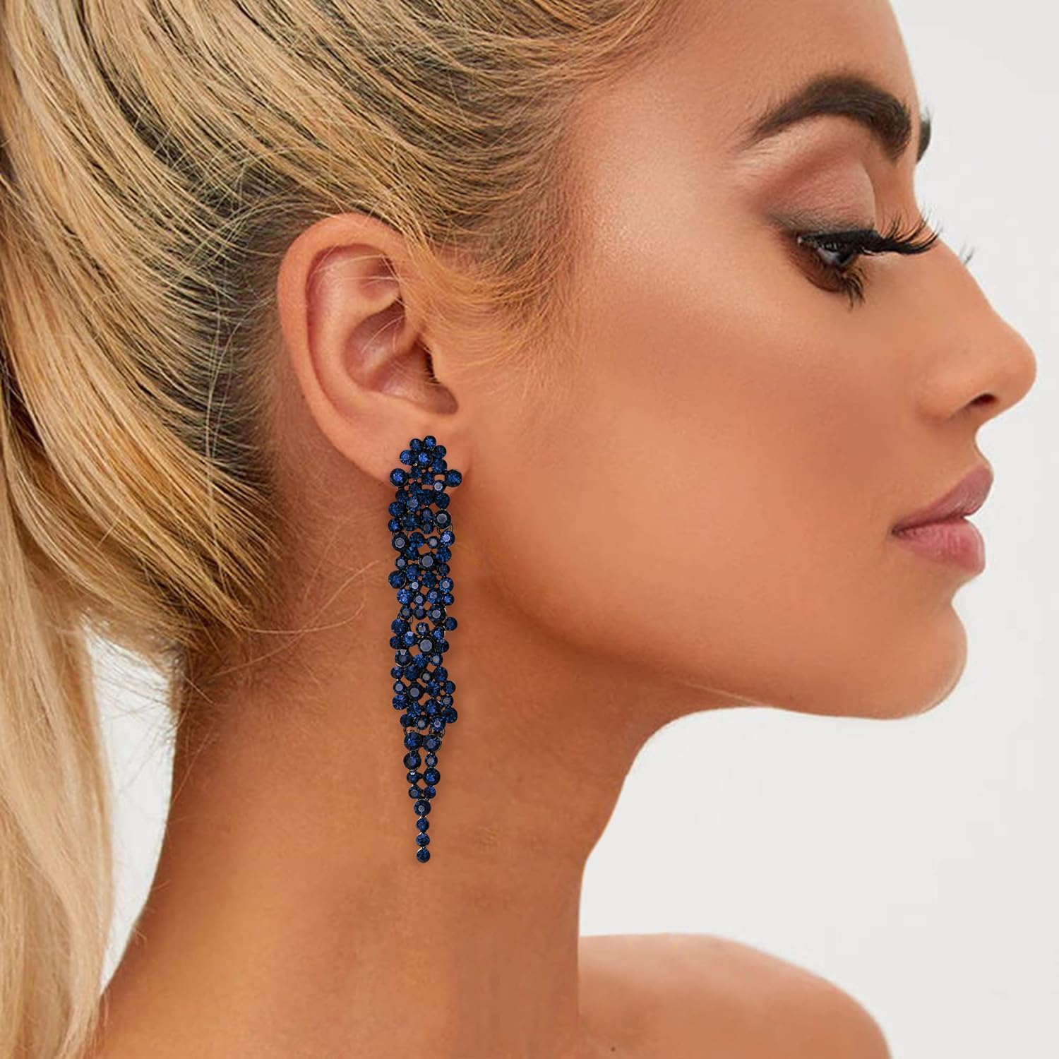 EVER FAITH Wedding Rhinestone Crystal Art Deco Statement Earring, Banquet Prom Long Chandelier Dangle Earrings for Women Bride - Image 3