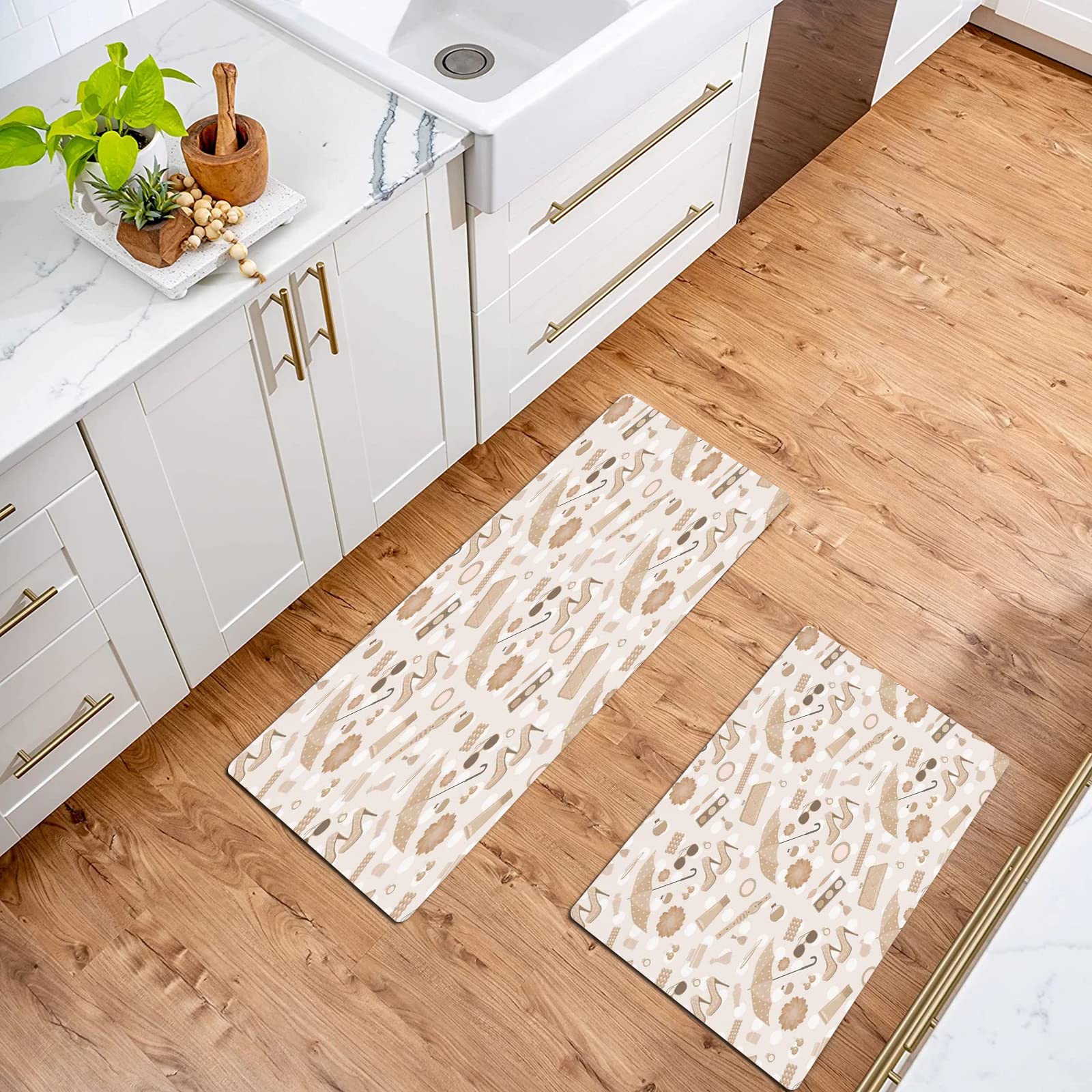 Tapis de Cuisine antidérapant et Lavable 2 pièces,Décorations de la Chine ancienne, la grande muraille au coucher du sol,Tapis de Cuisine Devant evier pour Cuisine, buanderie, Salon(45x120cm+45x70cm