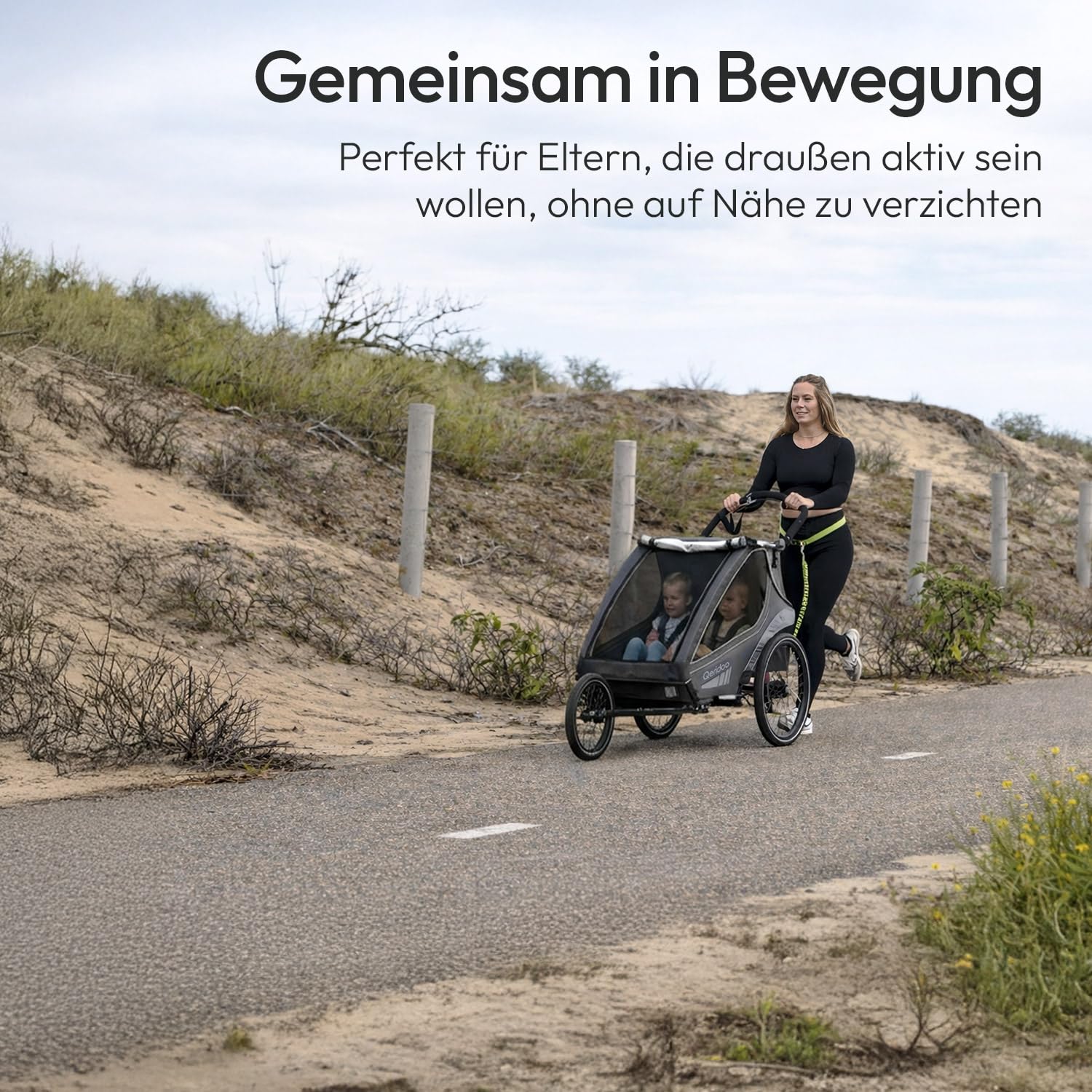 Qeridoo 14" Joggerrad für Zweisitzer 2022 | Zubehör für Fahrradanhänger | Jogger-Umrüstsatz | Laufrad-Set für sportliche Nutzung