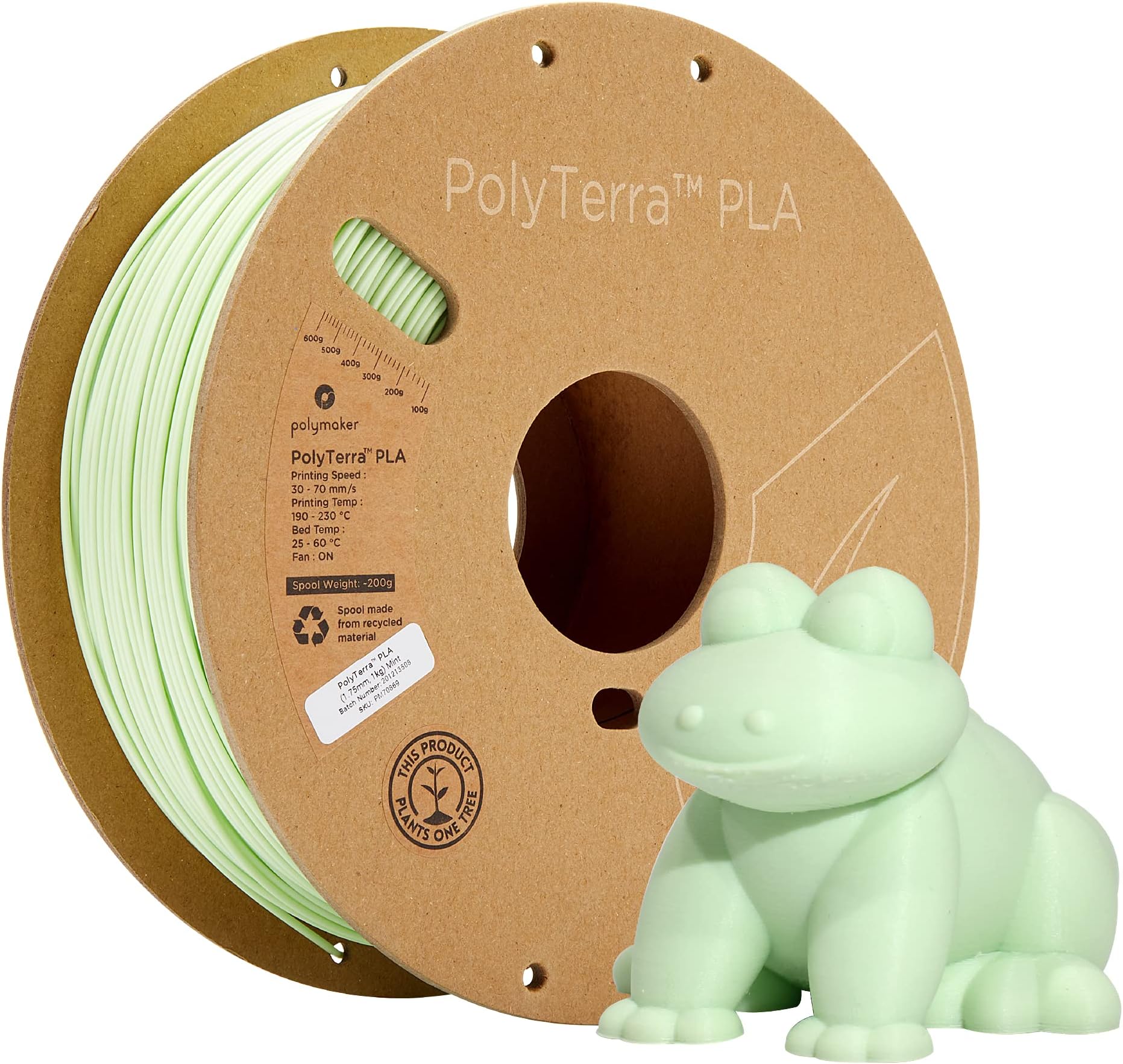Polymaker Matte PLA Filament Mint 1.75mm 1kg 3D Printing Filament, PolyTerra 3D Printer PLA Filament