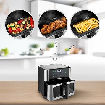 LEHMANN Hot Air Fryer 10L with Large Viewing Window Air Fryer XXL with WiFi Control 12 Programmes & Temperature Control 80-200°C Non-Stick Coating Dishwasher Safe Family Size