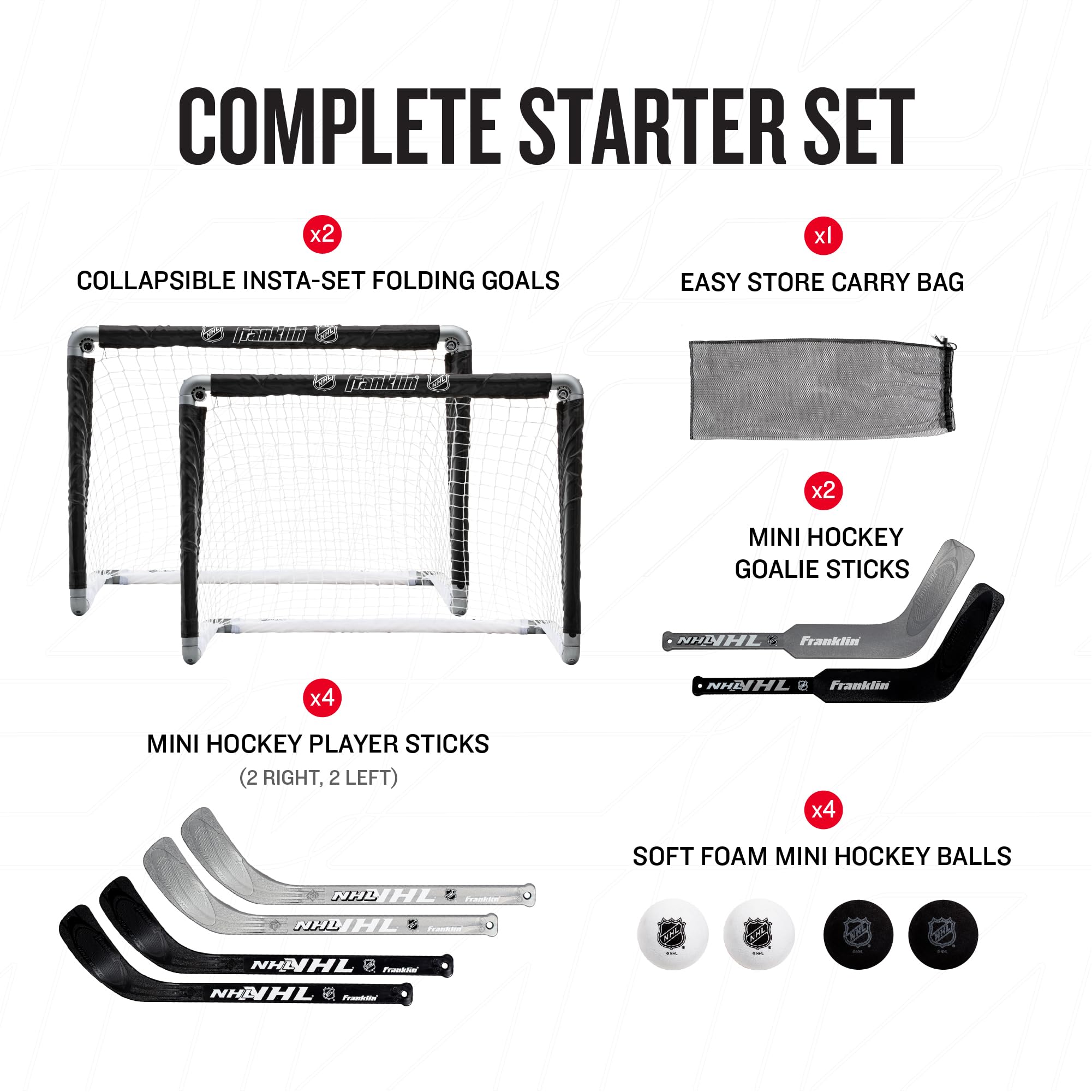 Franklin Sports NHL Kids Mini Hockey Goal Set - 2 Mini Knee Hockey Goals 4 Youth Sticks 2 Goalie Sticks 4 Foam Balls - Knee Mini Hockey Set product thumbnail 7