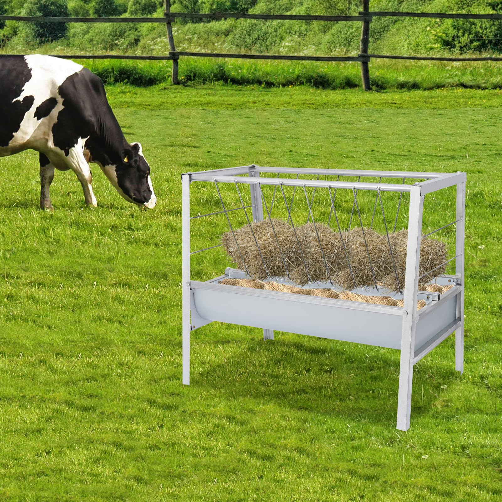 2 In 1 Heufutterautomat Viehfutterautomat Für Ziegen Schafe Pferde Mit 200 l Kapazität 100x66x85 cm Große Futterschale Aus Eisen Farbstahl Für Stall Weide Tierfütterung