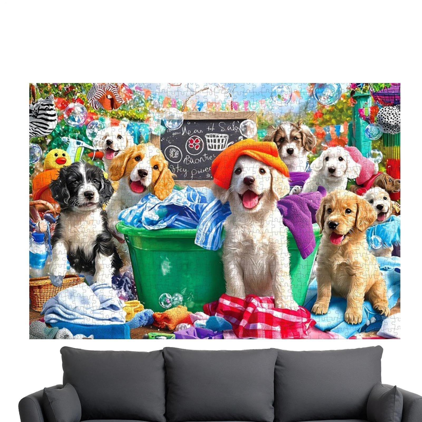 Puzzle Animali Divertente e Rilassante a Tema Lavanderia con i Cani | Puzzle da Mille Pezzi Incastrabili con Lettere sul Retro Per Anziani, Famiglia, Donne, Attività Di E Arredamento Per La Casa