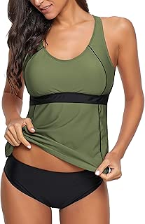 GRAPENT Women's Racerback Colorblock Two Piece Tankini Sets Swimsuit Swimwear - coolthings.us