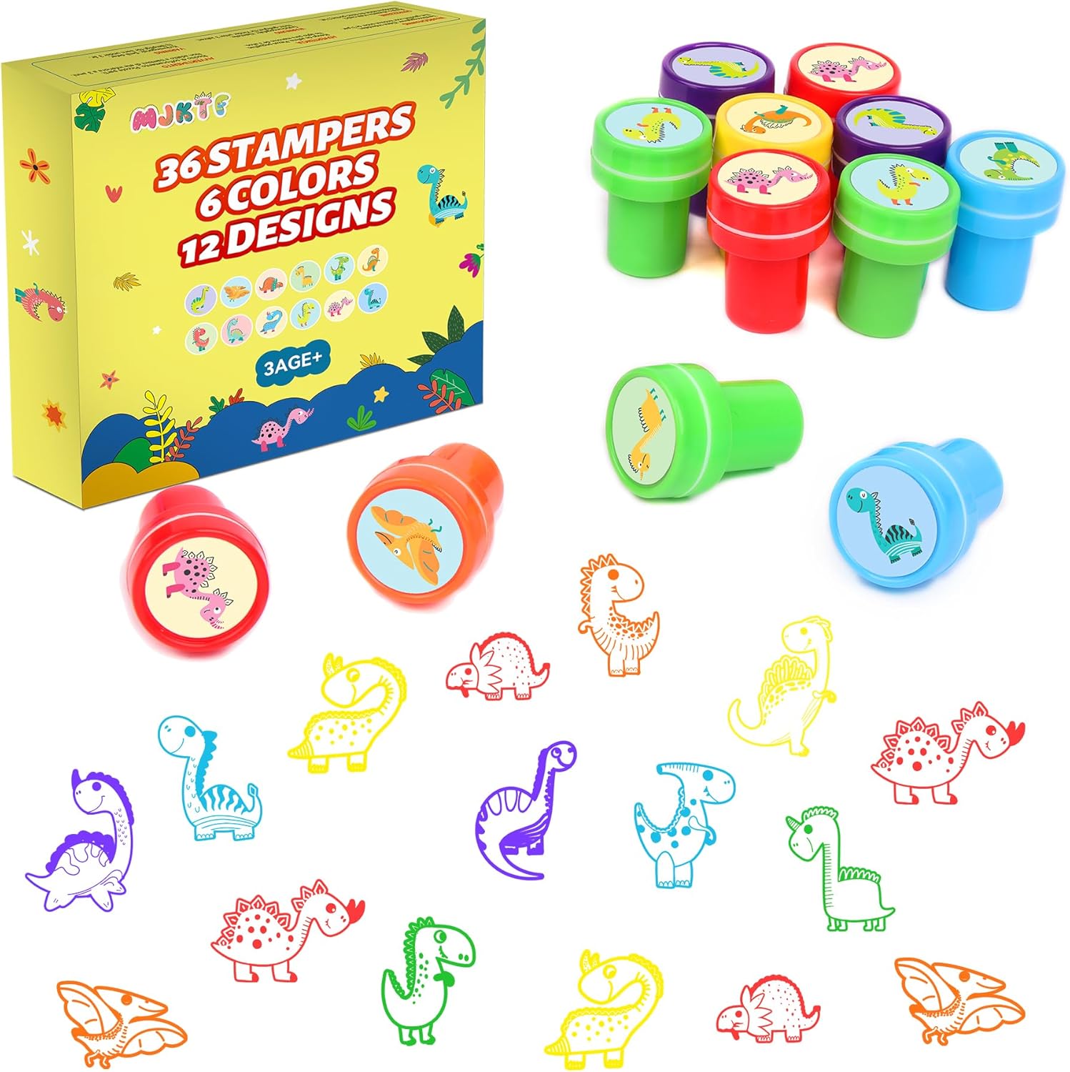 36PCS Dinosaur Stamps, Kids Birthday Party Favors Self-Ink Washable Stamps for Kids ，Dinosaur Toys Dinosaur Party Supplies for Goodie Bags or School Rewards