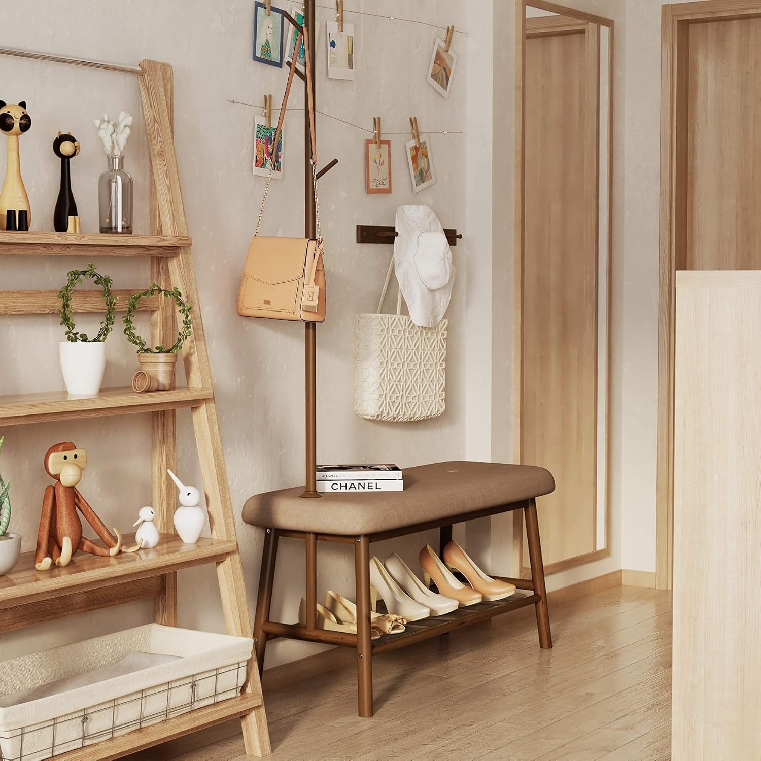 Suреr Sаlе 🛒 Bamworld Entryway Bench with Coat Rack and Shoe Bench for Entryway, Hall Tree Bench with Storage, Bamboo 3-in-1 Design(Brown)