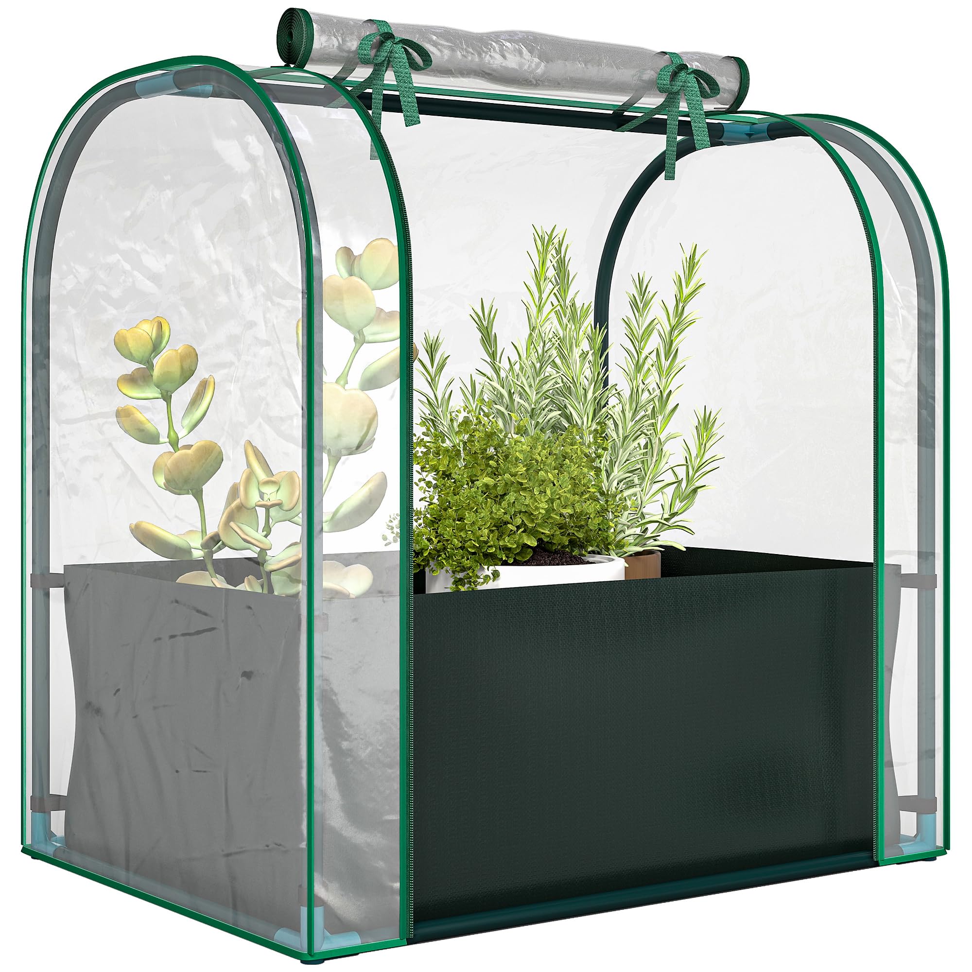 Outsunny Mini Serra da Giardino con Borsa per la Coltivazione, Serra per Orto con Porta Avvolgibile,Struttura in Acciaio, Copertura in Plastica, per Orto Verdure Fiori Piante, Verde Scuro
