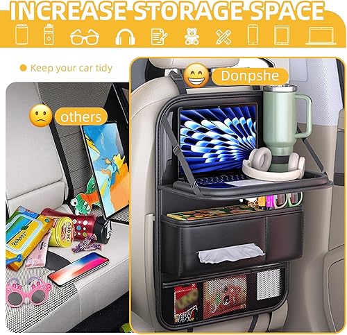Miniatura 6 de Organizador plegable de cuero para asiento trasero con bandeja para autos, mesa portátil para niños, escritorio de comida de viaje y almacenamiento