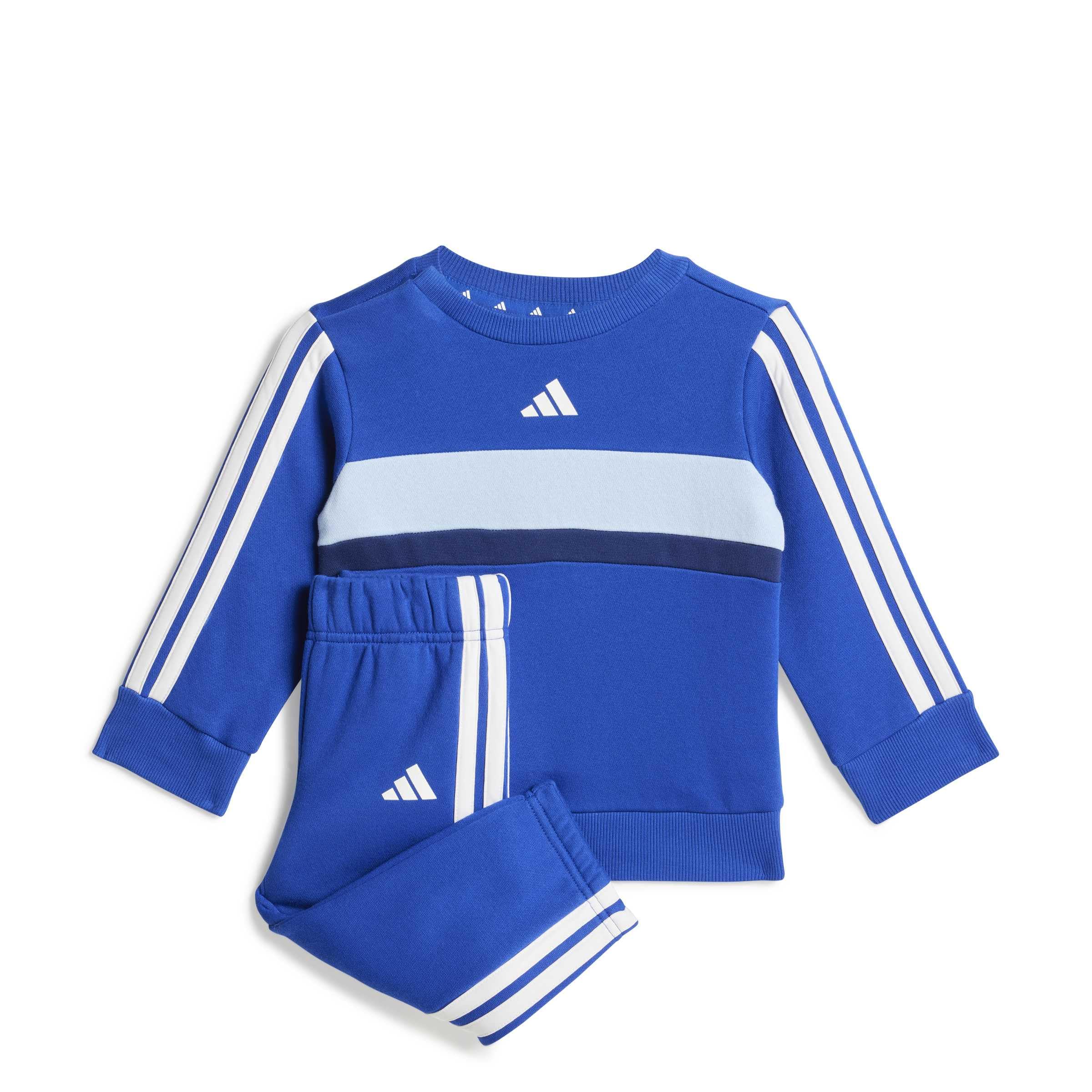 adidas Unisex Baby Seasonal Essentials Tiberio 3 Stripes Fleece Crew Set Track Suit, team royal blue/glow blue/dark blue/white, 12-18 Months