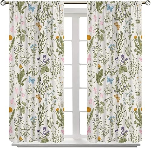 Miniatura 444 de Retro 70s Floral Blackout Window Curtains, Watercolor Flower Plant Rustic Modern Style Pattern Window Drapes, for Bedroom Living Room 42x45in 2