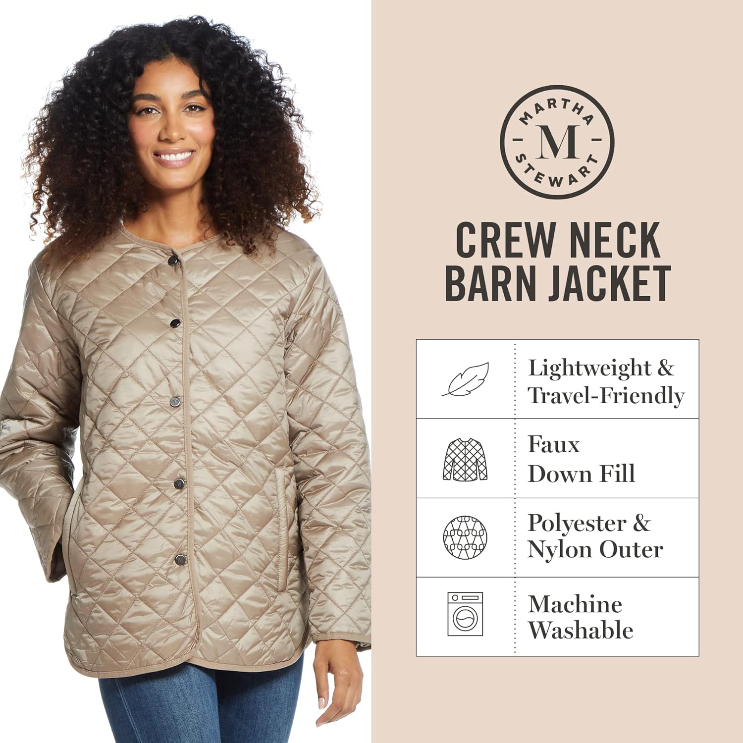 MARTHA STEWART Women's Barn Jacket - Lightweight Quilted Jacket With Snap Closure And Hidden Zippers : Clothing, Shoes & Jewelry