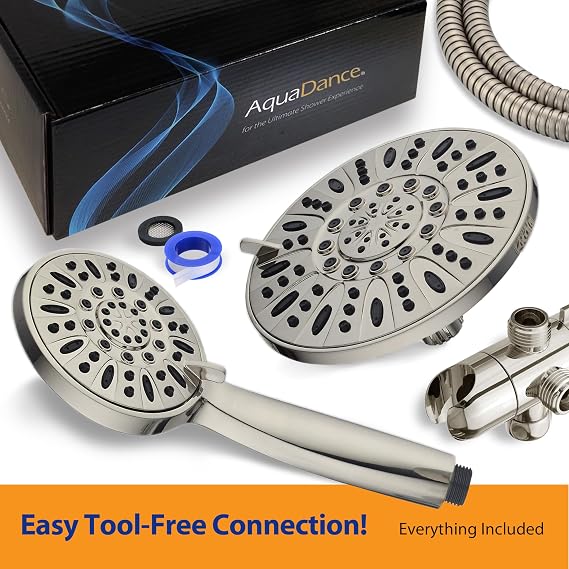 AquaDance for California - 7 Premium High Pressure 3-Way Rainfall Combo for Best of Both Worlds - Enjoy Luxury 6-Setting Rain Showerhead and Hand Held Shower Separately or Together - Nickel Finish