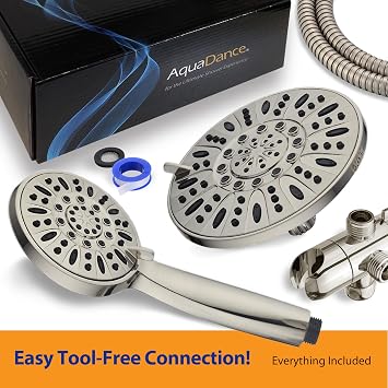 AquaDance for California - 7 Premium High Pressure 3-Way Rainfall Combo for Best of Both Worlds - Enjoy Luxury 6-Setting Rain Showerhead and Hand Held Shower Separately or Together - Nickel Finish
