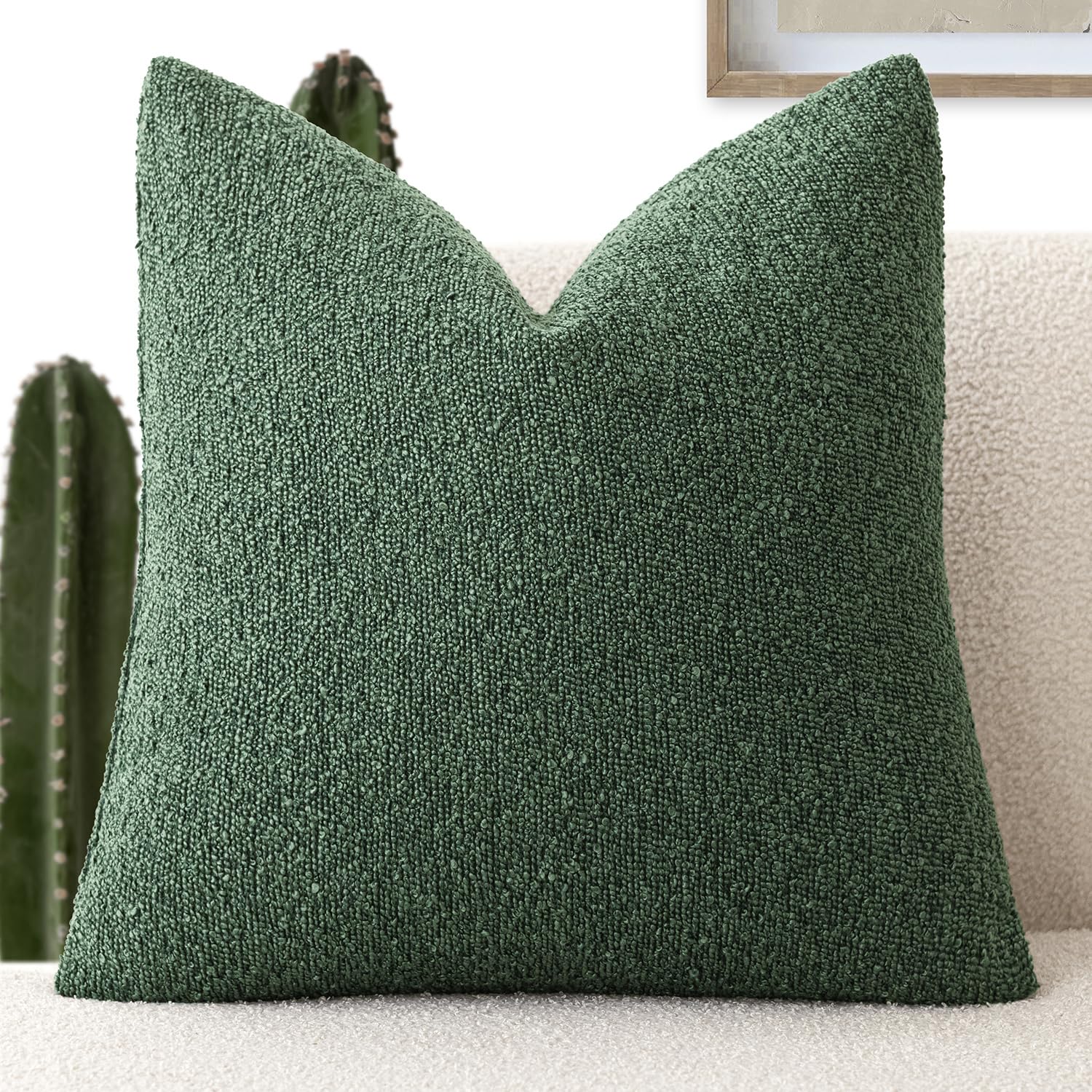 Foindtower Decorative Textured Boucle Throw Pillow Covers Accent Solid Pillow Cases Neutral Soft Cozy Couch Cushion Case for Chair Sofa Bedroom Living Room Home Decor 20x20 Inch,1PC,Pine Green — image 1