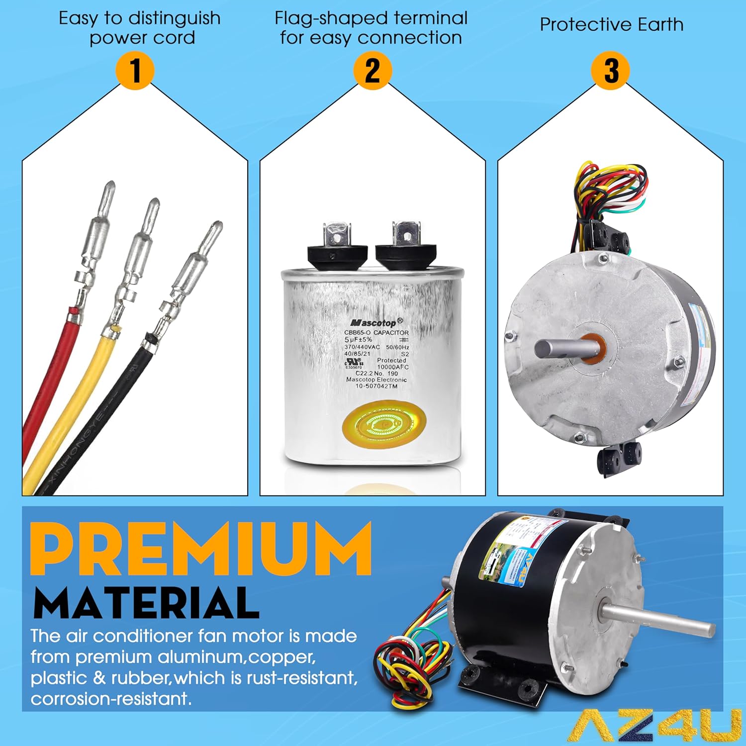 1/5Hp 3-Speed 3315332.005 AC Fan Motor 115 Volt 3.3 Amp, Replacement for genteq F48AF70A61 Fan Motor for Dometic Brisk Air 2 Penguin B57915 B59516 B59146 B59186 B59196 Air Conditioner Broad Ocean Roof