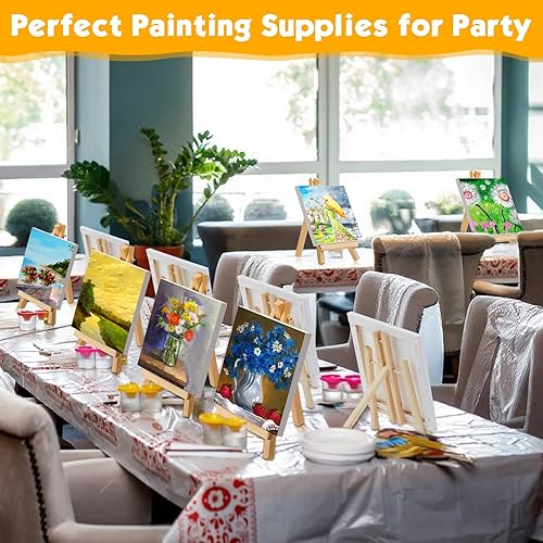 Miniatura 5 de Mimorou Mini lienzos estirados pequeños con caballete para exhibición de madera, suministros de acuarela de aceite para verter agua (paquete de 32,