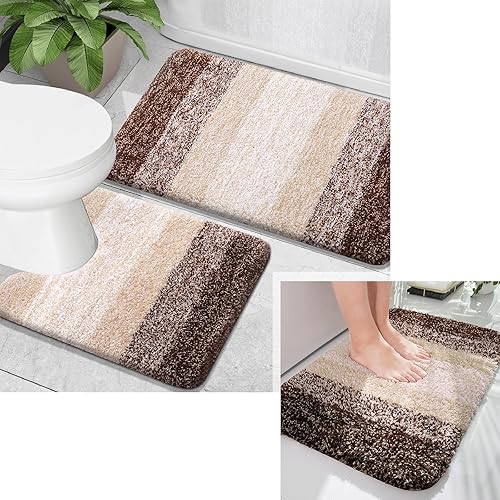 OLANLY Juego de 2 alfombras de baño y alfombras de baño ombré, tamaño de alfombra de baño 24 x 16 pulgadas y juego de alfombras de baño 30 x 20 + 24