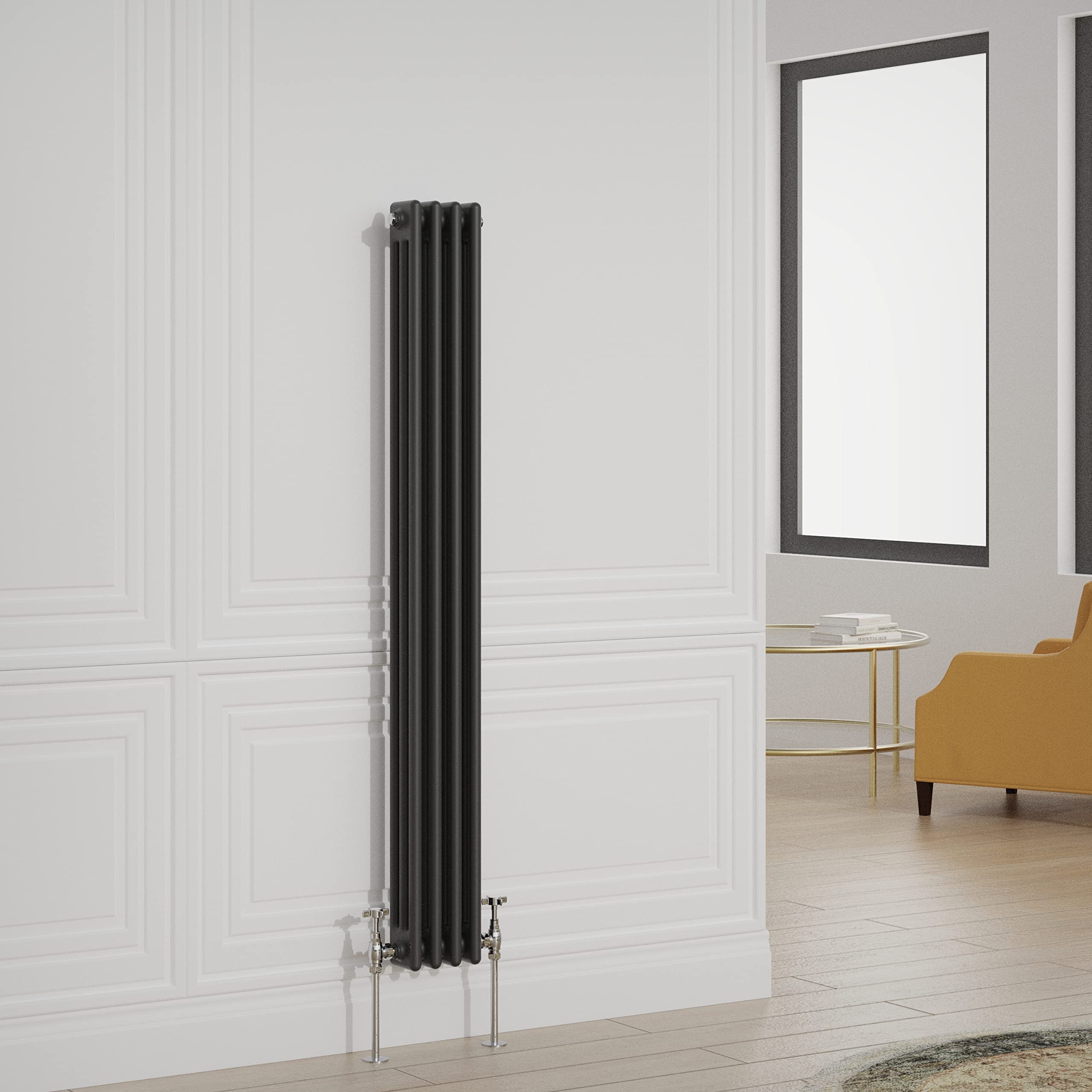 Warmehaus Traditional Radiator Triple Column Black Vertical Cast Iron Style Central Heating Tall Radiator - 1500x200mm