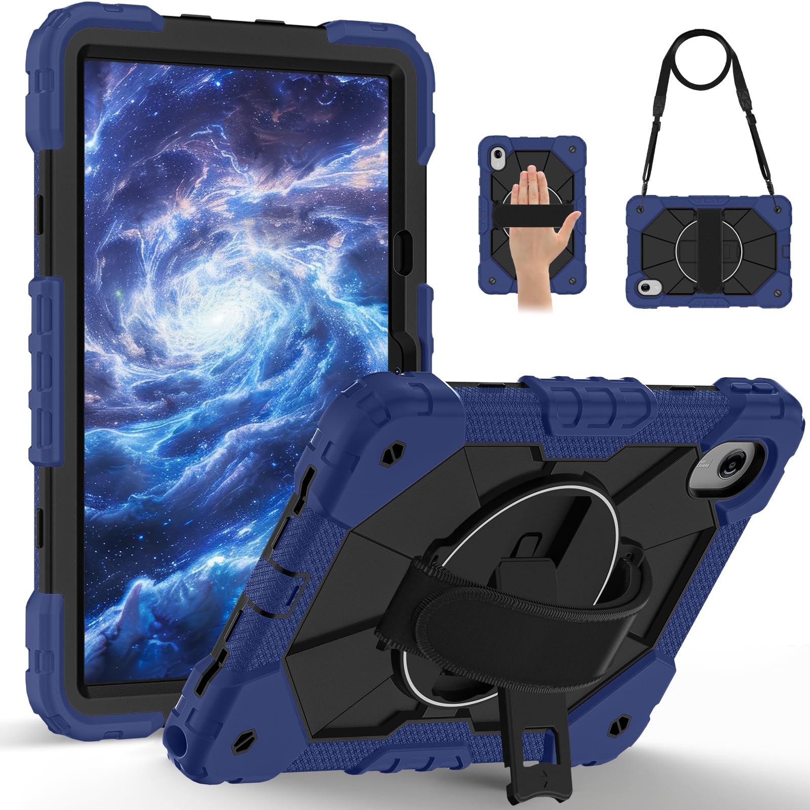 Etui kompatybilne z Motorola Moto Pad 60 Neo/Moto Pad 11 2026, etui na tablet, odporne na wstrząsy, etui ochronne, wytrzymały pokrowiec z TPU, z podpórką i paskiem na ramię (granatowy + czarny)