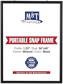 M&T Displays Portable Snap Poster Frame 36x48 Inch Black 1.25