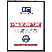 M&T Displays Portable Snap Poster Frame 1.25" Aluminum Profile Front Loading Wall Mounting Photo Picture Document Certificate Sign Holder Mitered Corner Anti Glare Cover Black, 36x48 in